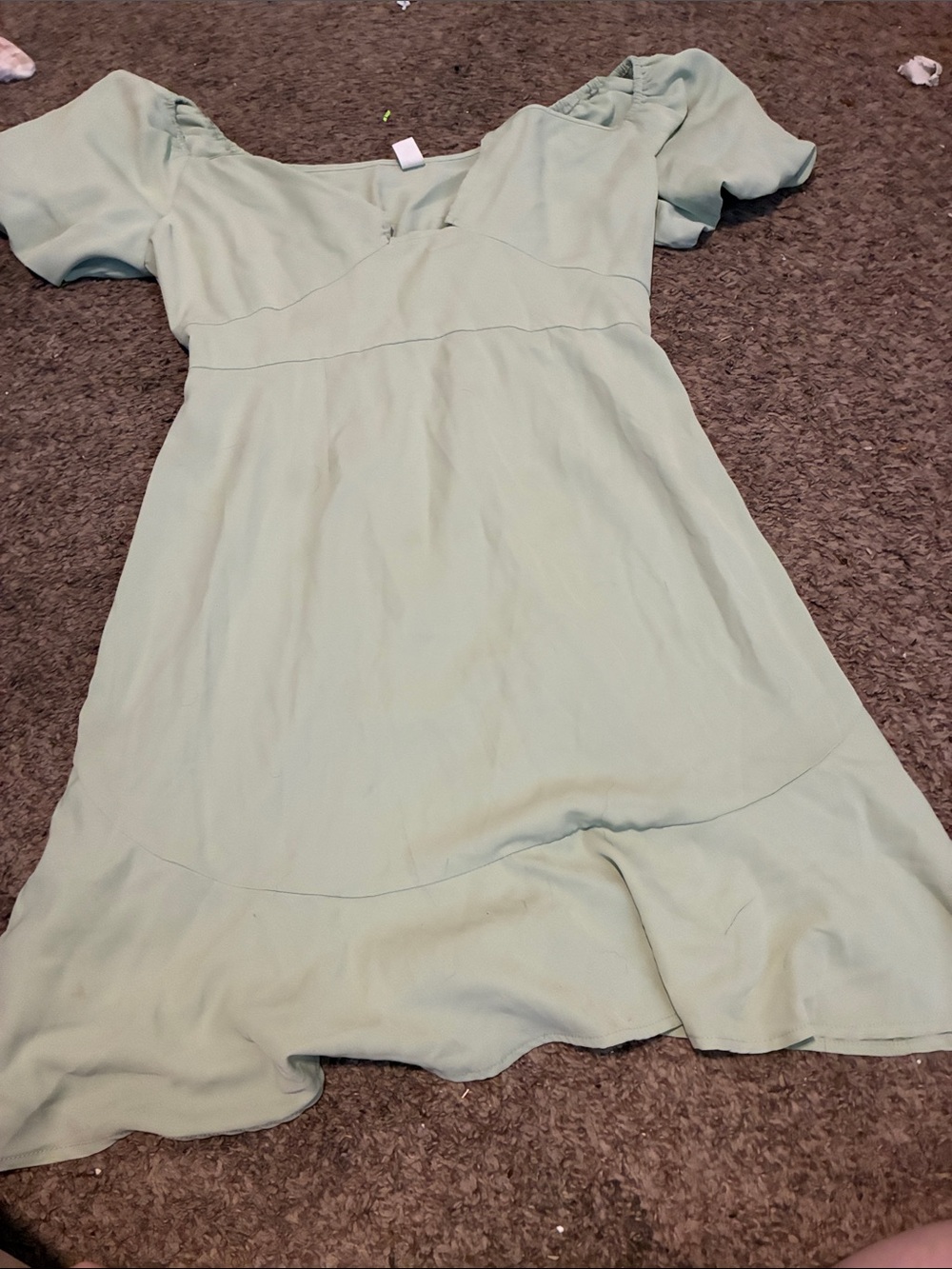 ROMWE Light Sage Puff Sleeve Mini Dress